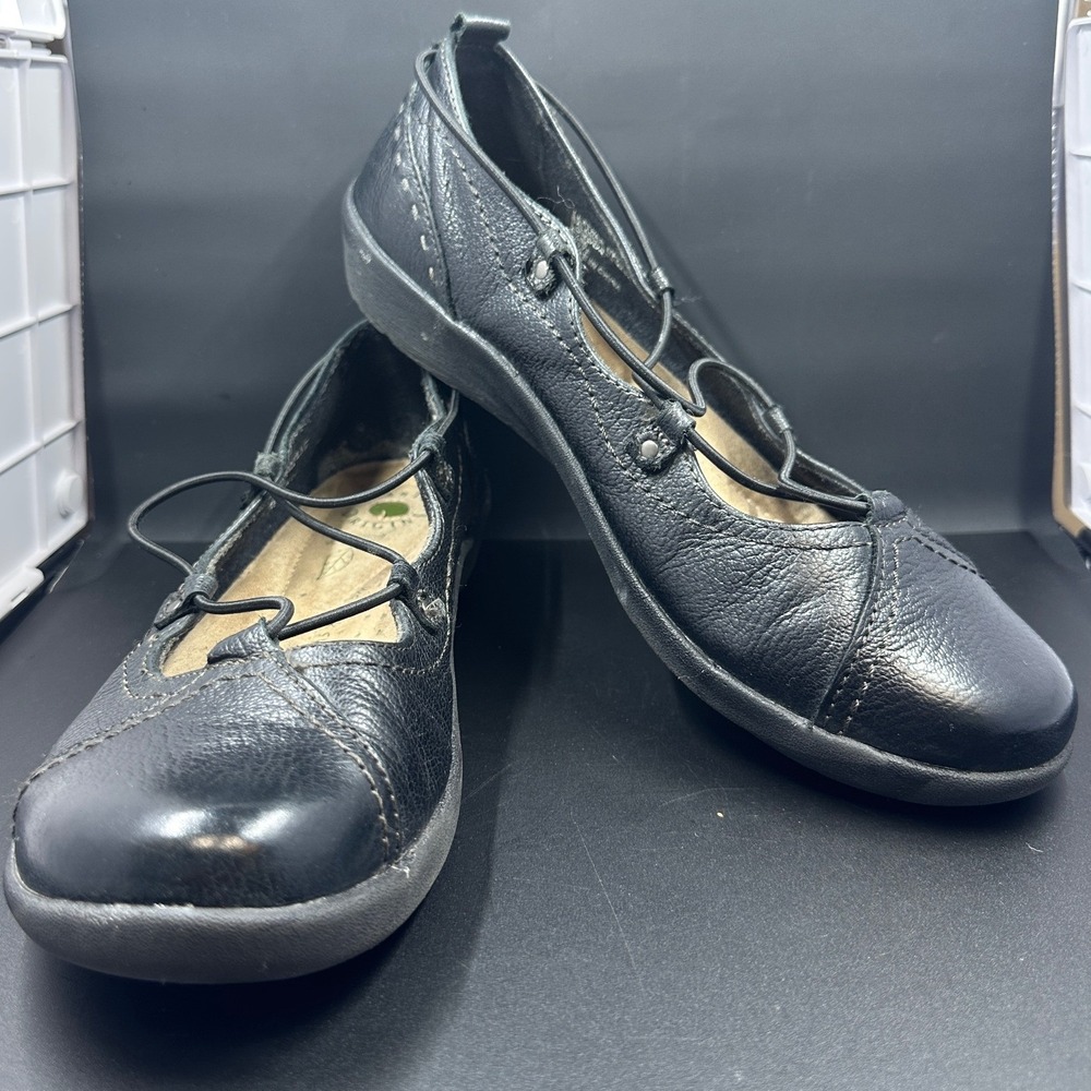 Earth Origins Bungee Flat Womens 9.5 Black Leather Comfort Shoes